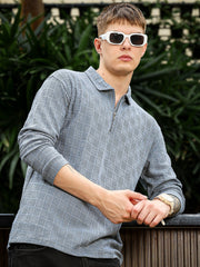 Street Blocks Light Grey Full Sleeve Polo T-Shirt