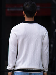 FlatKnit Wave White Full Sleeve Polo T-Shirt