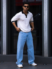 FlatKnit Wave White Full Sleeve Polo T-Shirt