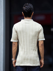 Drop Needle Beige Flatknit Half Sleeve Polo T-Shirt