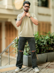 TwillTape Beige Core Half Sleeve Polo T-Shirt