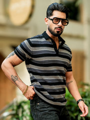 Parallel Flatknit Black Grey Half Sleeve Polo T-Shirt