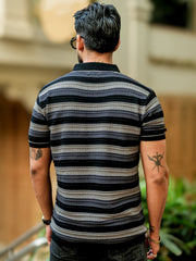 Parallel Flatknit Black Grey Half Sleeve Polo T-Shirt