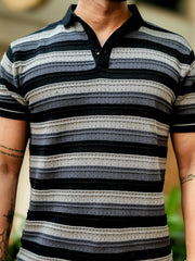 Parallel Flatknit Black Grey Half Sleeve Polo T-Shirt
