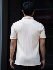 Drop Knit Cream Polo Half Sleeve T-Shirt