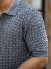 Cable Flatknit Dark Grey Half Sleeve Polo T-Shirt