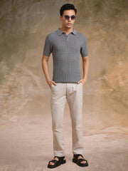 Cable Flatknit Dark Grey Half Sleeve Polo T-Shirt