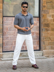 Cable Flatknit Dark Grey Half Sleeve Polo T-Shirt