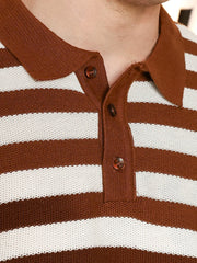 Retro Stripe Brown Half Sleeve Polo T-Shirt