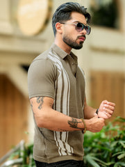 Vertical Stripe Green Flatknit Half Sleeve Polo T-Shirt