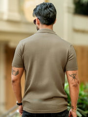 Vertical Stripe Green Flatknit Half Sleeve Polo T-Shirt