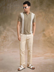 Vertical Stripe Green Flatknit Half Sleeve Polo T-Shirt