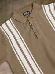 Vertical Stripe Green Flatknit Half Sleeve Polo T-Shirt