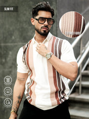 Zen Stripe Half White Half Sleeve Polo T-Shirt