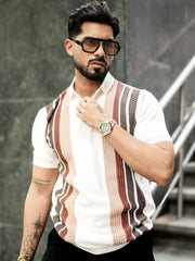 Zen Stripe Half White Half Sleeve Polo T-Shirt