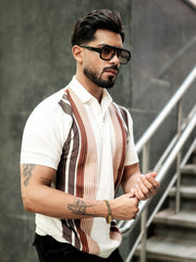 Zen Stripe Half White Half Sleeve Polo T-Shirt