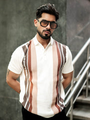Zen Stripe Half White Half Sleeve Polo T-Shirt