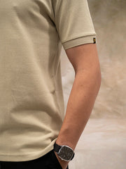 Beige Half Zipper Polo Half Sleeve T-Shirt