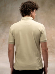 Beige Half Zipper Polo Half Sleeve T-Shirt