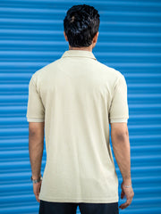 Beige Half Zipper Polo Half Sleeve T-Shirt