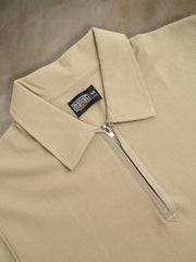 Beige Half Zipper Polo Half Sleeve T-Shirt