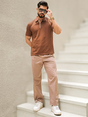 Brooklyn Shoulder Panel Brown Half Sleeve Polo T-Shirt