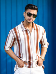 Barcode Half Zipper Brown Polo Half Sleeve T-Shirt