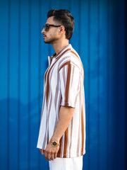 Barcode Half Zipper Brown Polo Half Sleeve T-Shirt