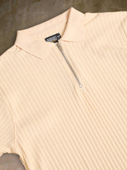 DropKnit Cream Polo Zipper Half Sleeve T-Shirt