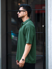 Brooklyn Half Zipper Dark Green Polo Half Sleeve T-Shirt