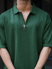 Brooklyn Half Zipper Dark Green Polo Half Sleeve T-Shirt
