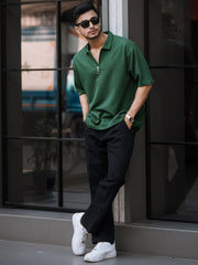 Brooklyn Half Zipper Dark Green Polo Half Sleeve T-Shirt