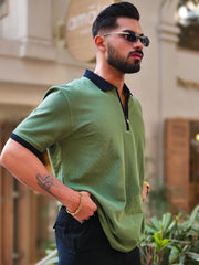 Waffle Textured Hunter Green Half Sleeve Tshirt