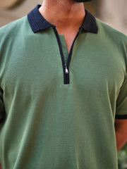 Waffle Textured Hunter Green Half Sleeve Tshirt