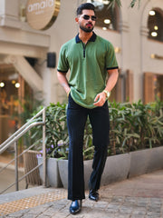 Waffle Textured Hunter Green Half Sleeve Tshirt