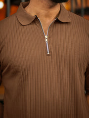 DropKnit Light Brown Polo Half Sleeve T-Shirt