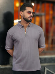 DropKnit Light Grey Polo Half Sleeve T-Shirt
