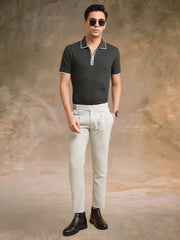 Pointel HalfZipper Olive Half Sleeve Polo T-Shirt