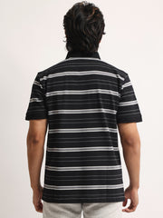 Neutral Stripe Black, Grey Half Sleeve Polo T-Shirt