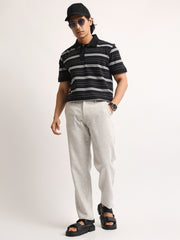 Neutral Stripe Black, Grey Half Sleeve Polo T-Shirt