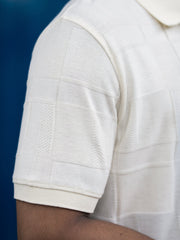 Cubic Knit Cream Half Sleeve Polo T-Shirt