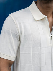 Cubic Knit Cream Half Sleeve Polo T-Shirt