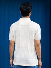 Cubic Knit Cream Half Sleeve Polo T-Shirt