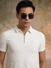 Puff Terry Cream Half Sleeve Polo T-Shirt