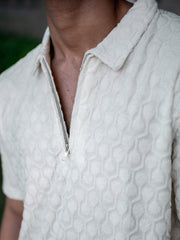 Puff Terry Cream Half Sleeve Polo T-Shirt