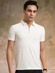 Puff Terry Cream Half Sleeve Polo T-Shirt