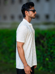 Puff Terry Cream Half Sleeve Polo T-Shirt