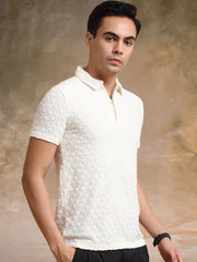 Puff Terry Cream Half Sleeve Polo T-Shirt