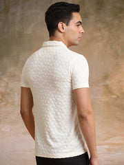 Puff Terry Cream Half Sleeve Polo T-Shirt