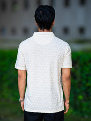 Puff Terry Cream Half Sleeve Polo T-Shirt